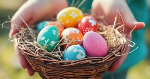 oeufs de pâques décorés dans panier