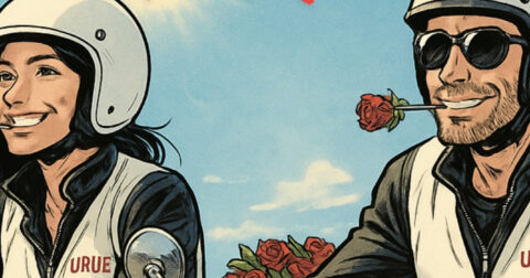 deux mortards avec une rose entre les dents